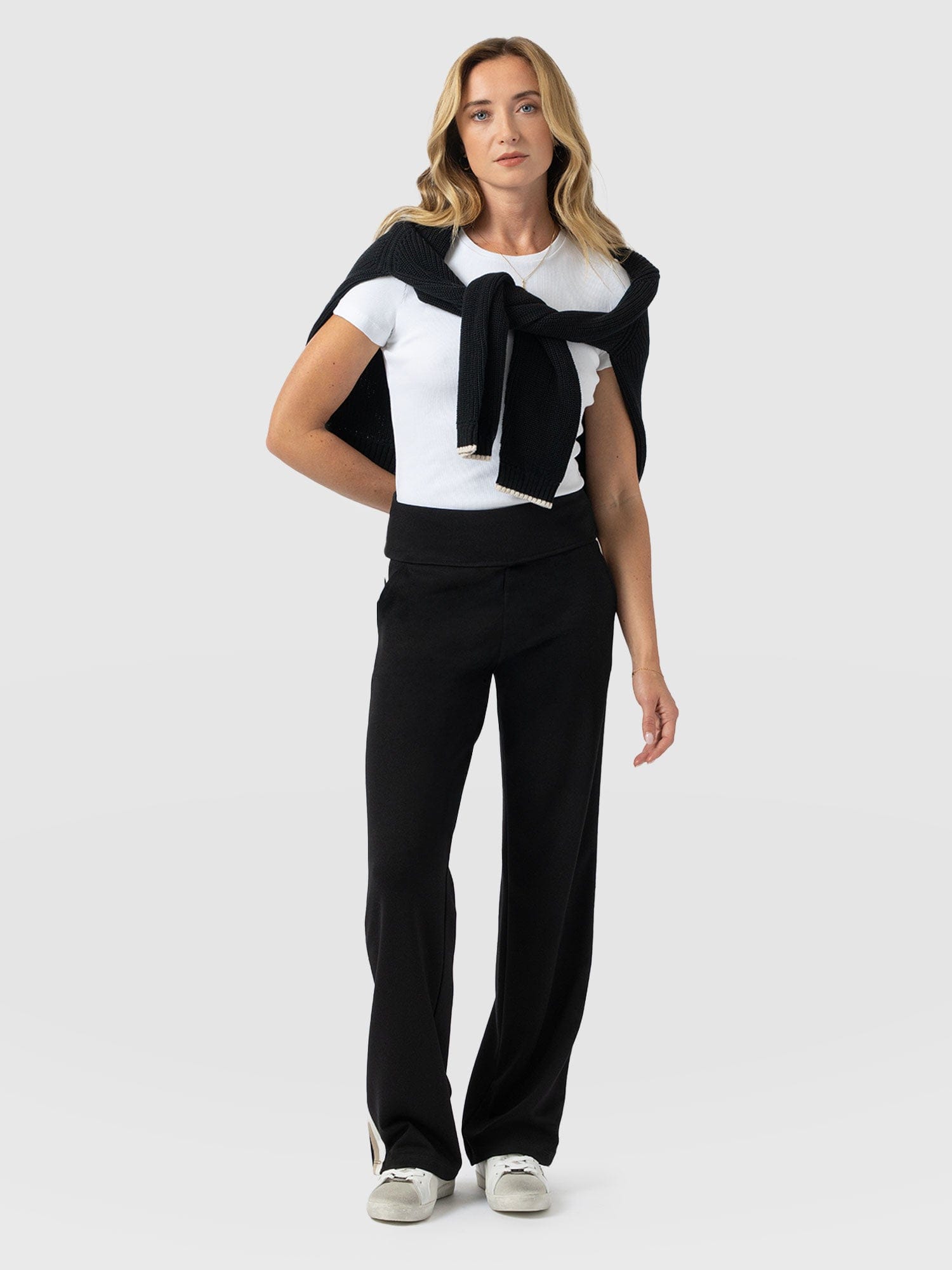 Runway Pant - Black - Cream/Beige Stripe - Women's Trousers | Saint + Sofia® UK